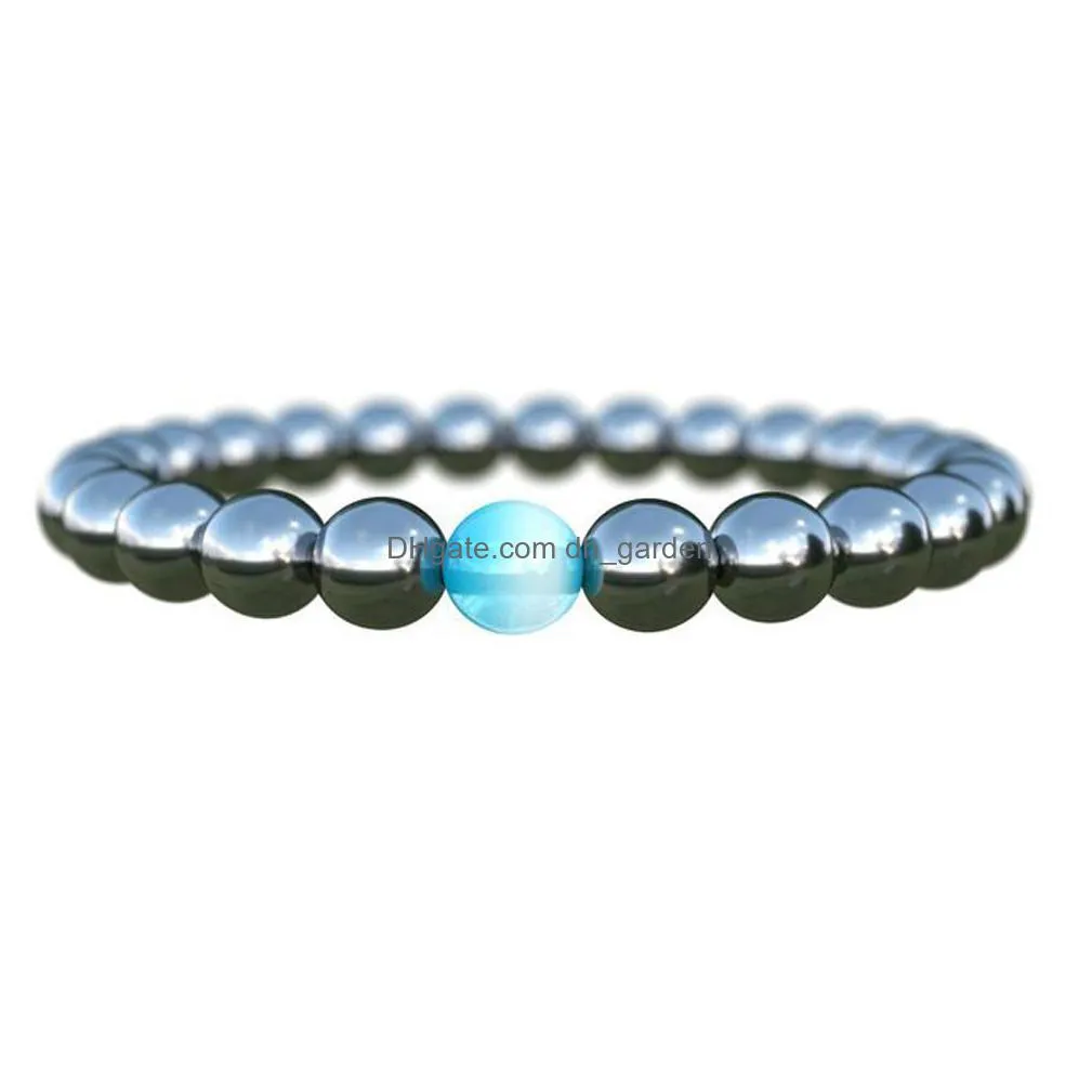 1 pcs black cool magnetic bracelet beads hematite stone therapy health care magnet hematite beads bracelet mens jewelry