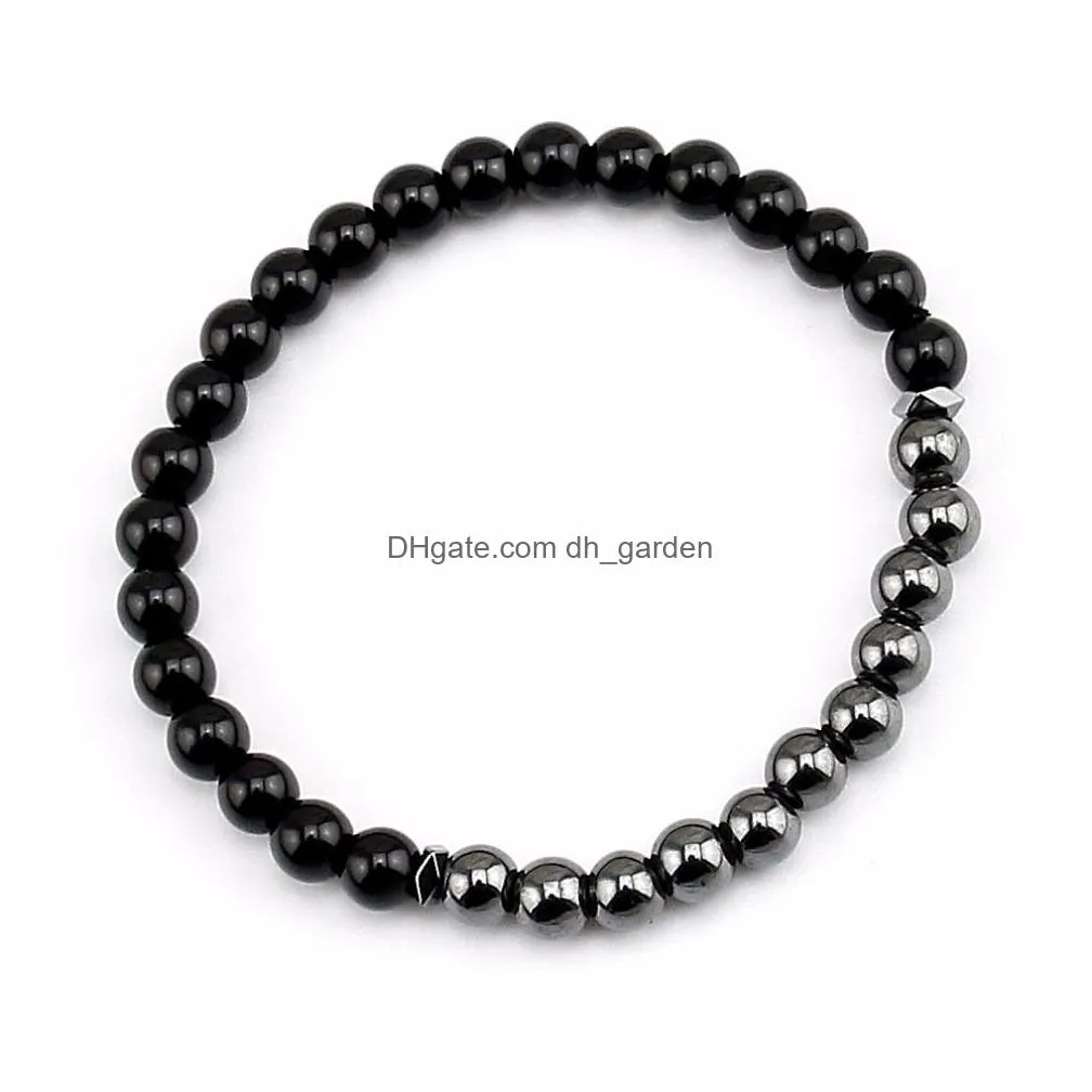 natural bright black onyx 6mm bracelet men charm bead bracelets bangles hematite braclets for women men jewelry