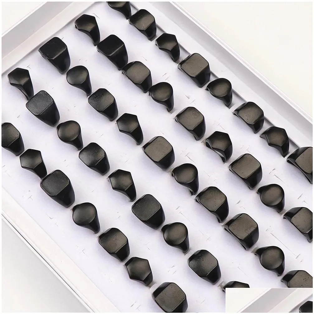 mens fashion smooth geometry metal ring for women jewelry size 17mm to 21mm mix style black color 50pcs/lots