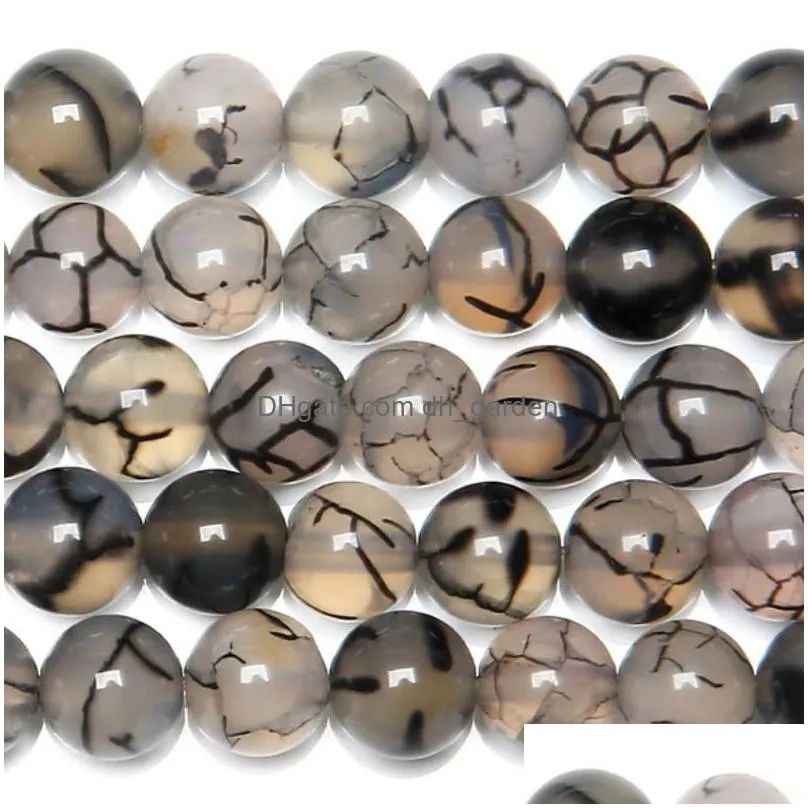 8mm 15 natural stone black dragon vein agates round loose beads 6 8 10 12mm pick size for jewelry making