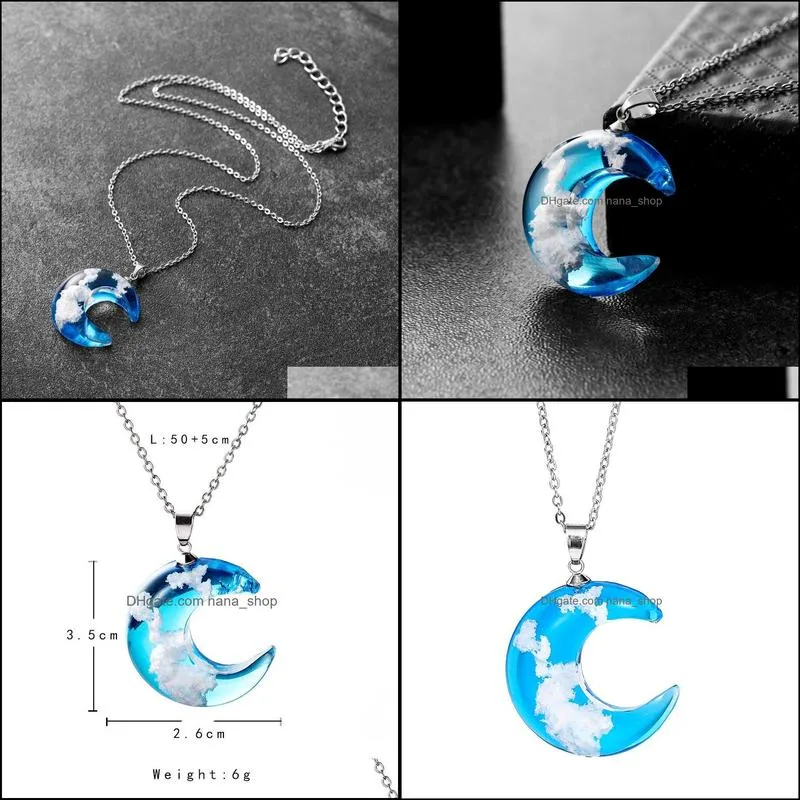 crystal glass necklace moon pendant blue sky white cloud transparent resin moon pendants necklaces women fashion jewelry gift