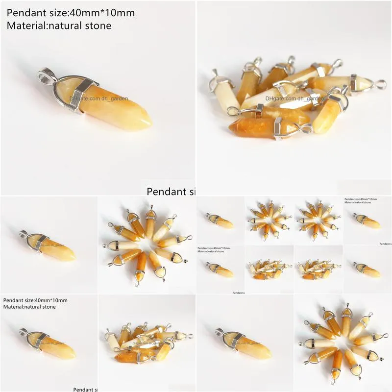 hot 10 pcs/lot 4cmx1cm six prism pillar yellow crystal natural stone pendants necklace charm diy making jewelry accessories