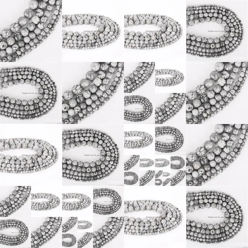 8mm natural grey map stone beads loose round spacer bead for jewelry making 4/6/8/10/12mm 15 diy bracelet necklace