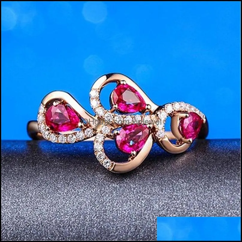 fashionable and exquisite literary branch leaves ruby red diamond open ring creative love interwoven ring microset zircon ring