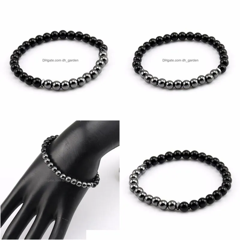 natural bright black onyx 6mm bracelet men charm bead bracelets bangles hematite braclets for women men jewelry