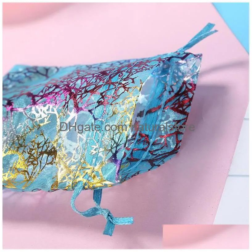 100pcs blue coral organza bags 13x18cm wedding gift bag cute candy jewelry packaging bags drawstring pouch 310 q2