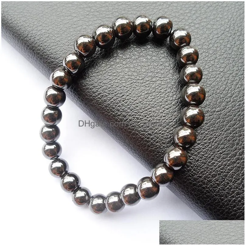 factory wholesale high quality man woman health 8mm black magnetic hematite hologram bracelet jewelry gift with elasticity