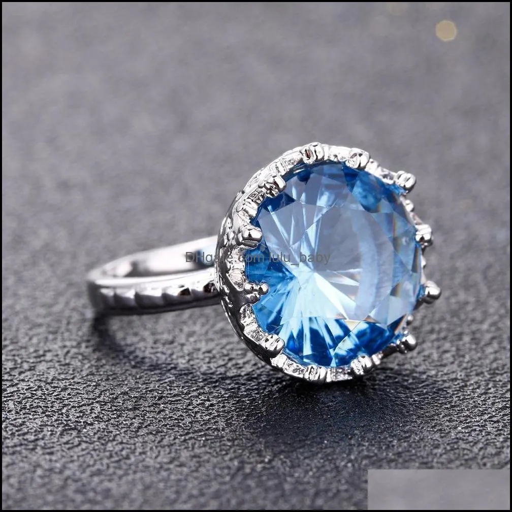 blue gem stone rings wedding women finger brand jewelry for women created blue crystal ring