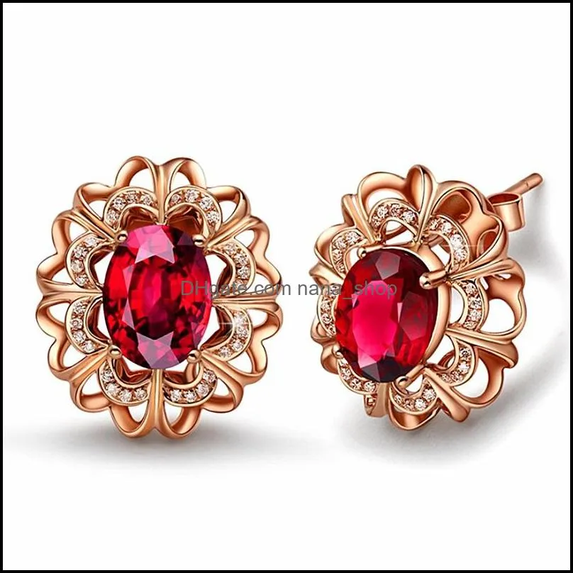 luxury ruby stud earrings for women 18k rose gold red birthstone ear jewelry wedding gemstone earring