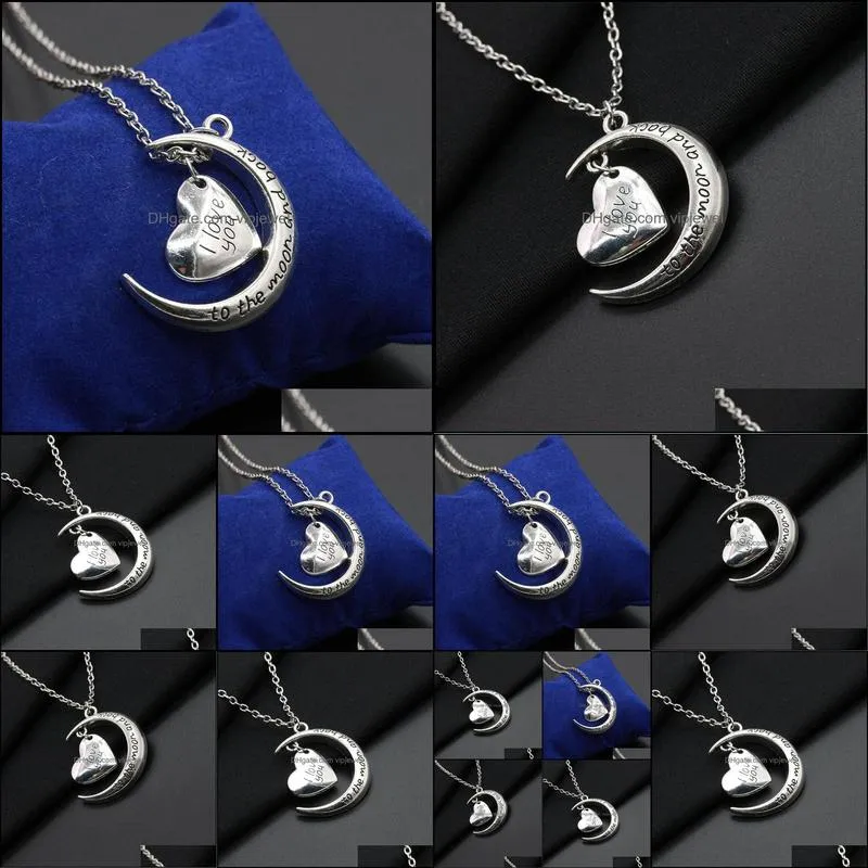 chain necklace wholesale i love you moon heart necklace silver plated pendants necklaces