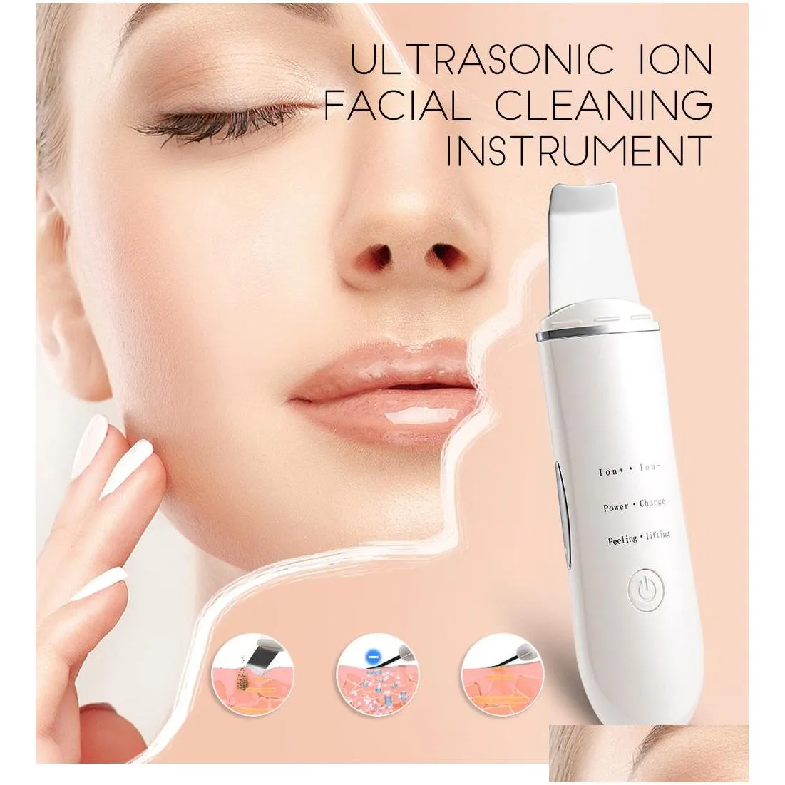 rechargeable ultrasonic ion face skin scrubber facial cleaner cleansing spatula peeling vibration facial cleansing devices