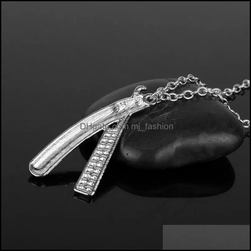 hip hop razor blades pendant necklaces men jewelry zirconia shaver shape necklaces male gold color collares jewelry accessories