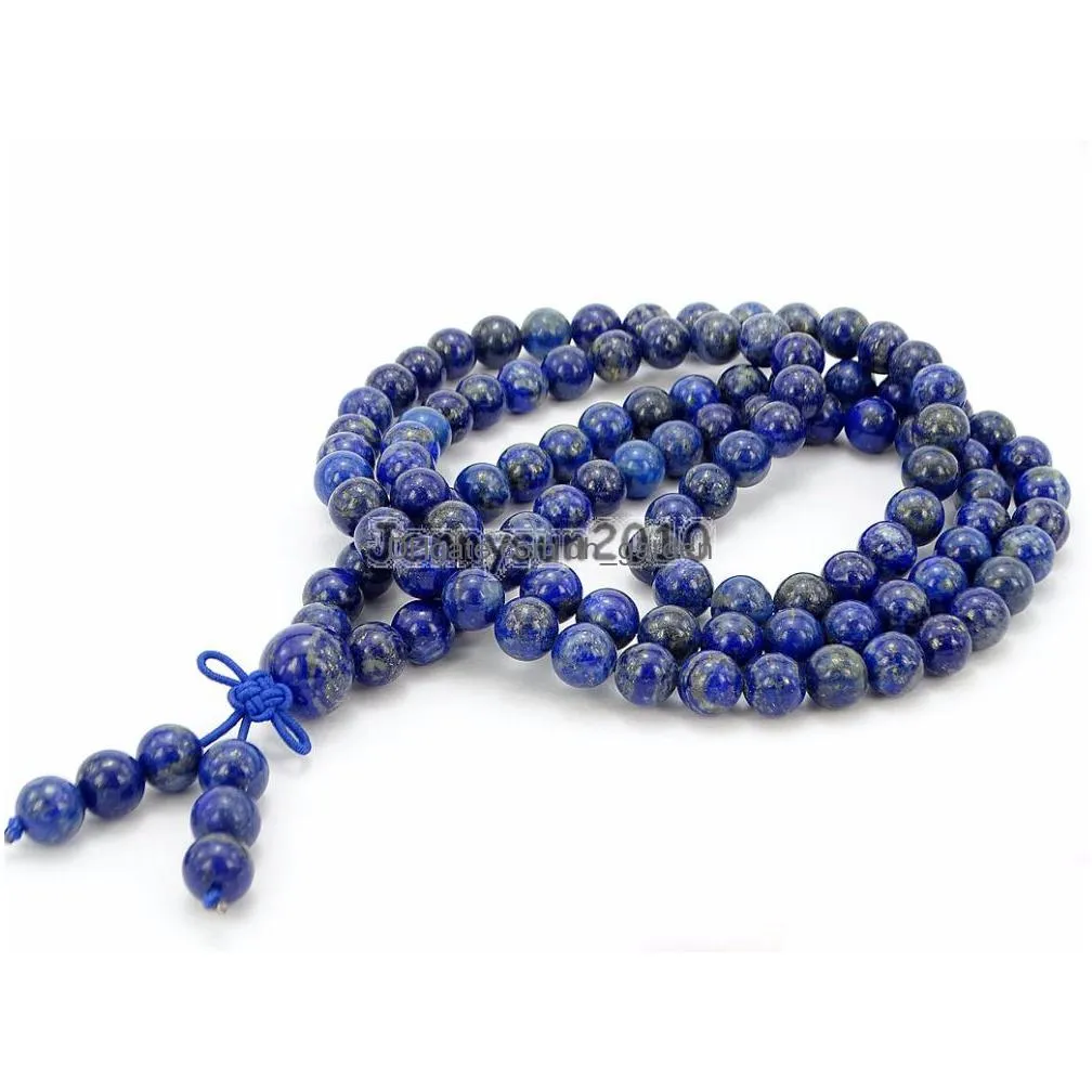 natural lapis lazuli 8mm gem stone buddhist 108 beads prayer mala multipurpose stretchy bracelet necklace 2strands/pack