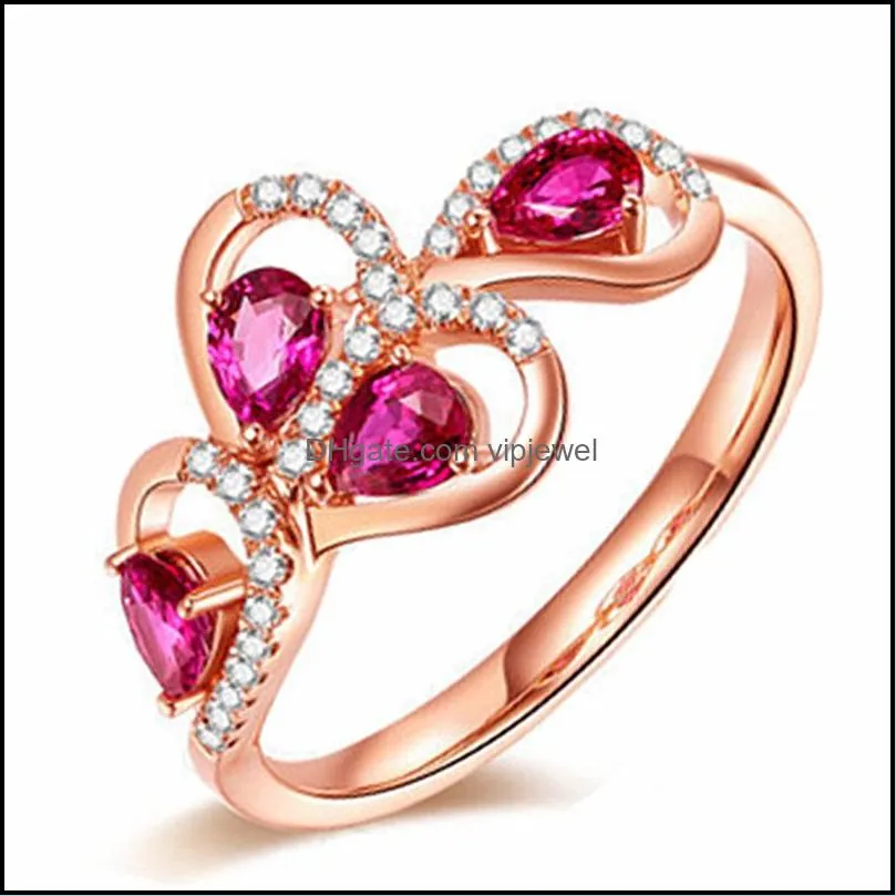 fashionable and exquisite literary branch leaves ruby red diamond open ring creative love interwoven ring microset zircon ring