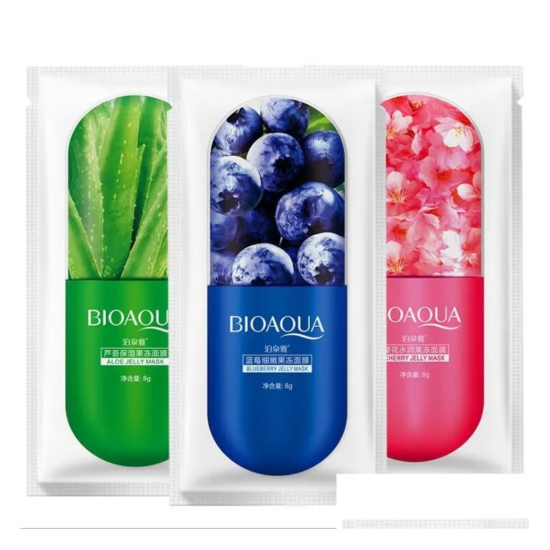 bioaqua jelly mask face care aloe vera /blueberry/cherry blossom three types optional moisturizing sleep facial masks 50pcs/lot