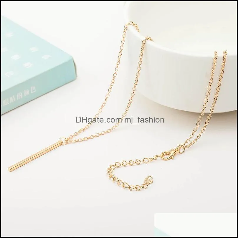 simple chain bar necklaces long rod jewellery gold/silver color collier femme choker necklace