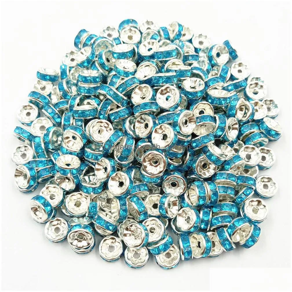 50pcs 8mm diy siver alloy round acrylic crystal spacer loose beads for necklace bracelet metal beads charms jewelry