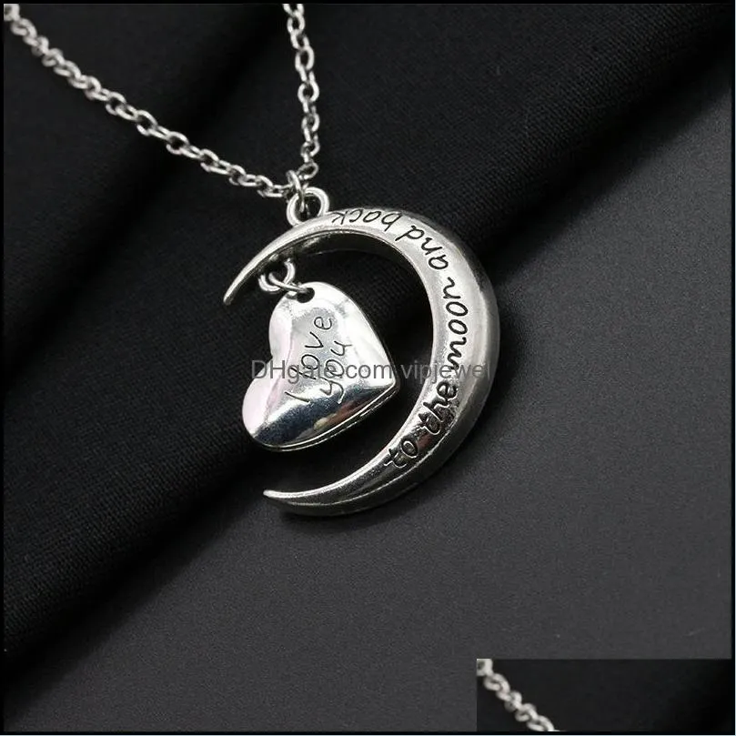 chain necklace wholesale i love you moon heart necklace silver plated pendants necklaces