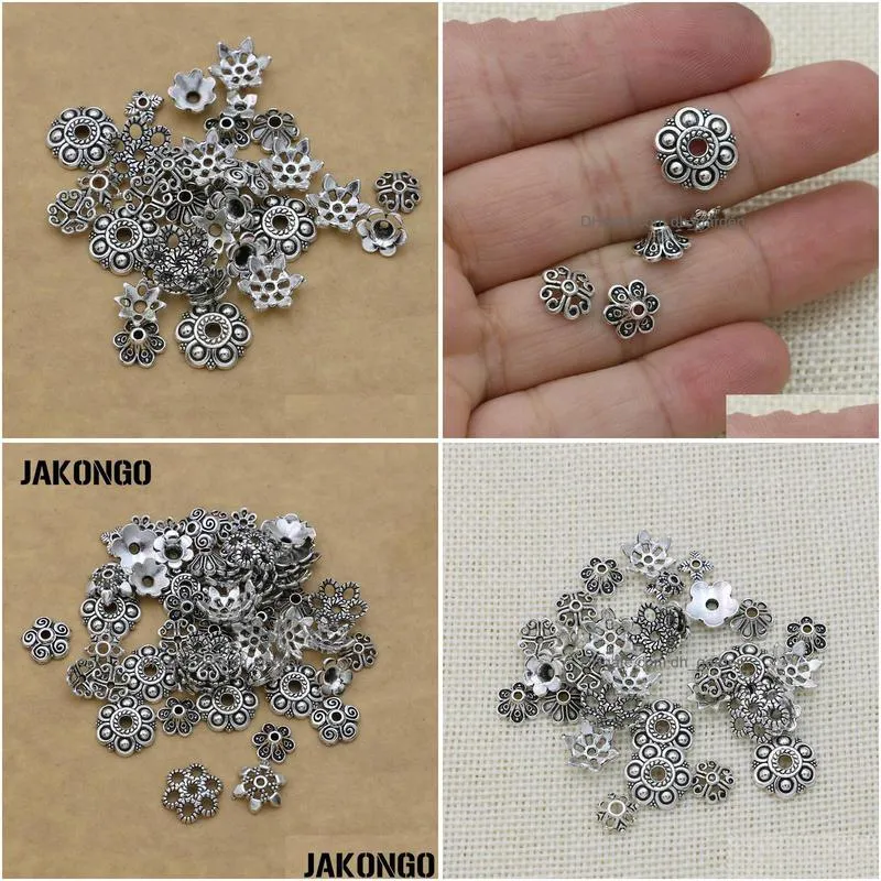 mixed antique silver plated flower bead caps for jewelry making bracelet accessories findings diy 150pcs/lot