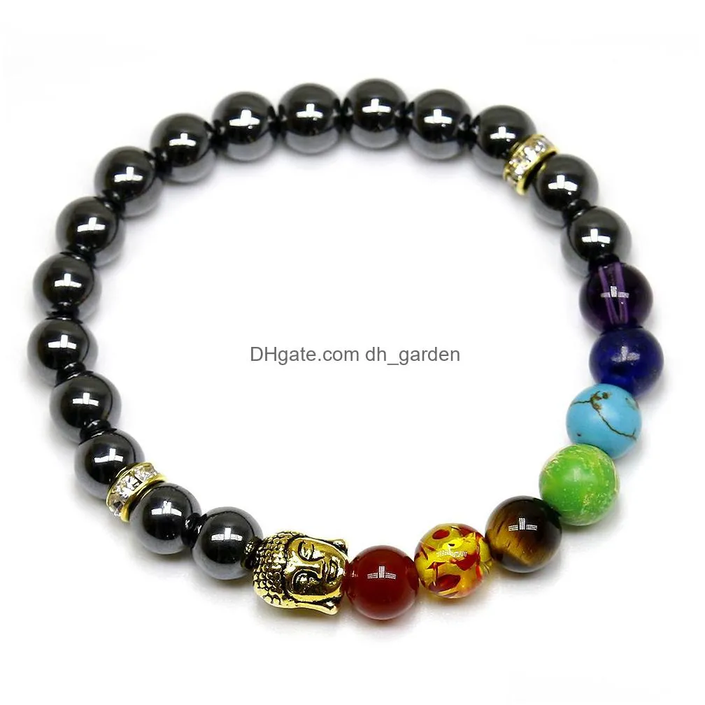 natural black lava/onyx/hematite stone bead charm bracelets women 7 reiki chakra bracelet healing balance bracelet for men