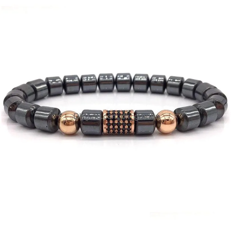 2018 fashion new men bracelet 8mm cylinder hematite bead charm bracelet bangle brand jewelry gift pulsera hombres
