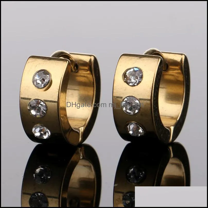 pretty steel crystal earrings studs piercing ear hook gold black hip hop jewlery beautifully earrings