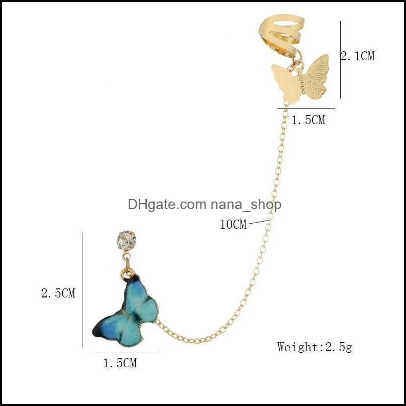 one piece fashion and exquisite butterfly ear clips personalized oil drop butterfly earrings ear chain ear studs irregular earring
