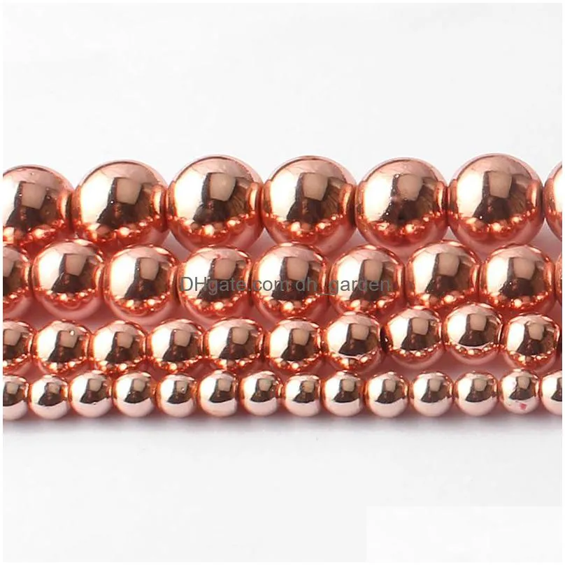 8mm natural stone beads rose gold hematite round loose beads for jewelry making 15 inches 4/6/8/10mm diy jewelry