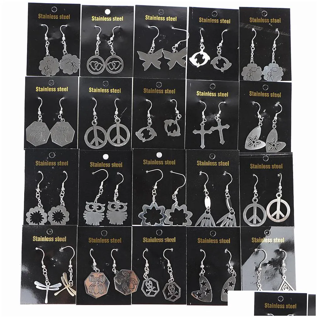 10pcs/lot fashion dangle hollow stainless steel earrings for women simple hook earrings mix style birthday jewelry party gifts