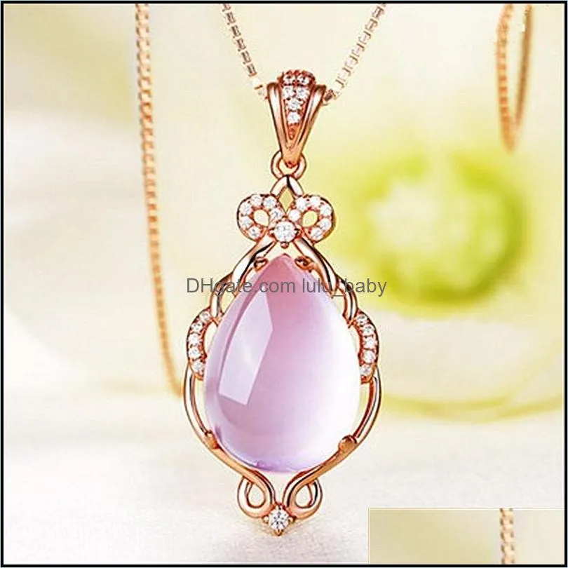 fashion highend luxury silver necklace female natural pink crystal hibiscus stone pendant rose gold clavicle chain simple jewelry