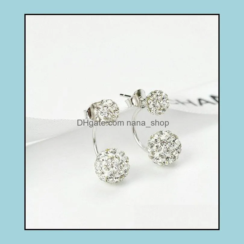 crystal ball earrings double sided stud earrings for women wedding jewelry gift wholesale luxury earrings