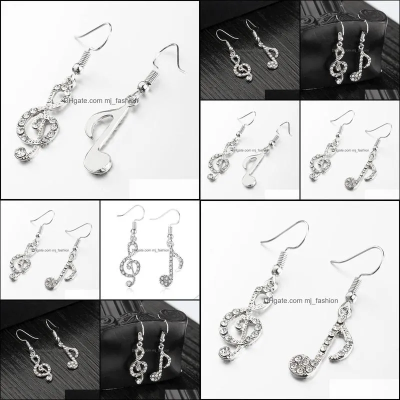 asymmetric earrings personality ear accessory lady note dangle earrings music notes rhinestone earring