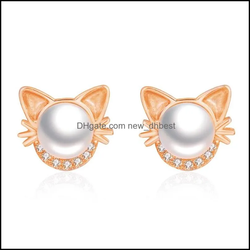 silver earings jewelry cat stud earrings for women girls small pearl earring