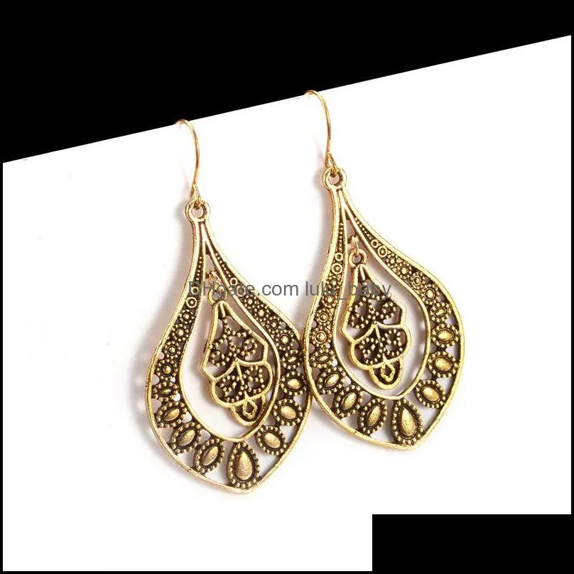 peacock tail carving drop earrings for women ethnic alloy piercing dangle earrings jewelry pendient