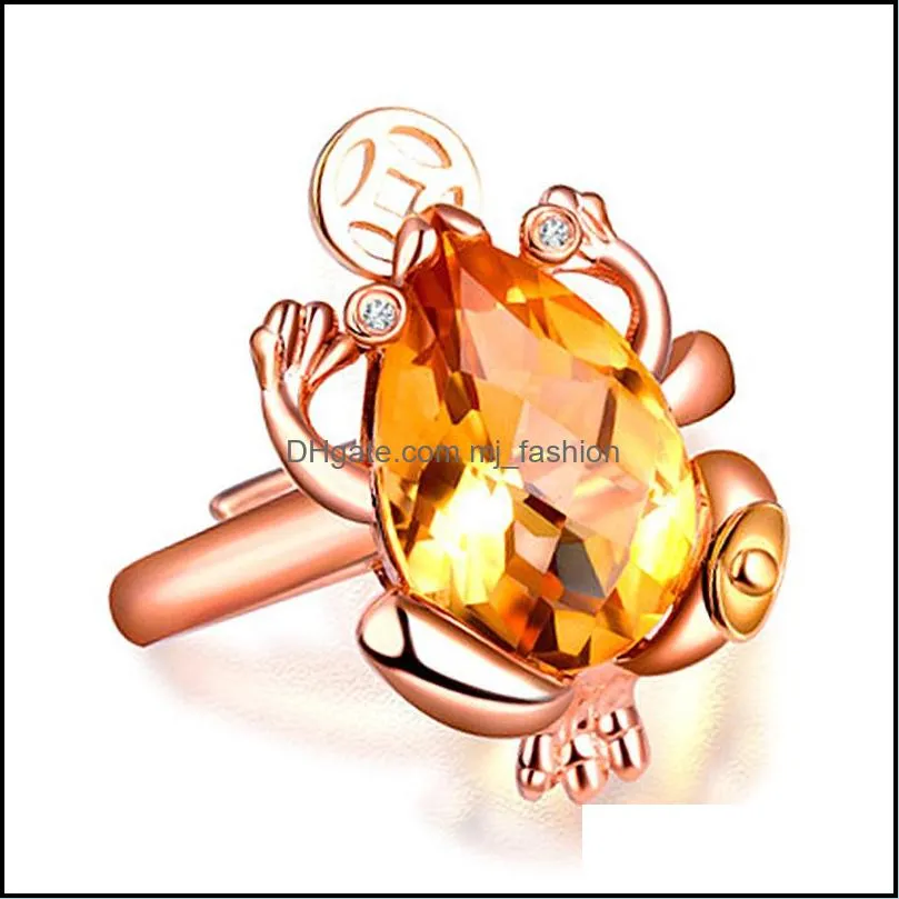 fashion innovation mascot toad rings 18k yellow gold plated rose gold citrine golden toad ring yellow diamond gemstone open rings