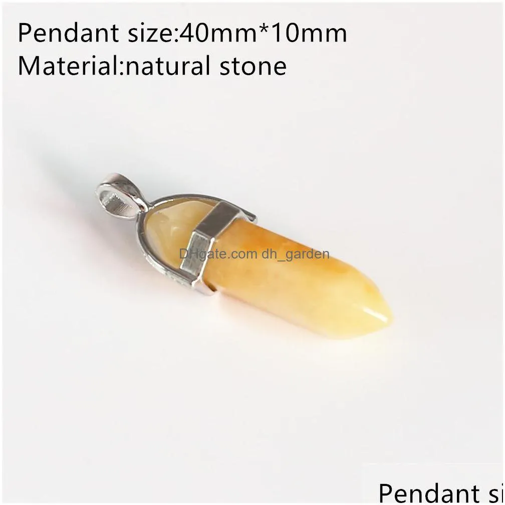 hot 10 pcs/lot 4cmx1cm six prism pillar yellow crystal natural stone pendants necklace charm diy making jewelry accessories