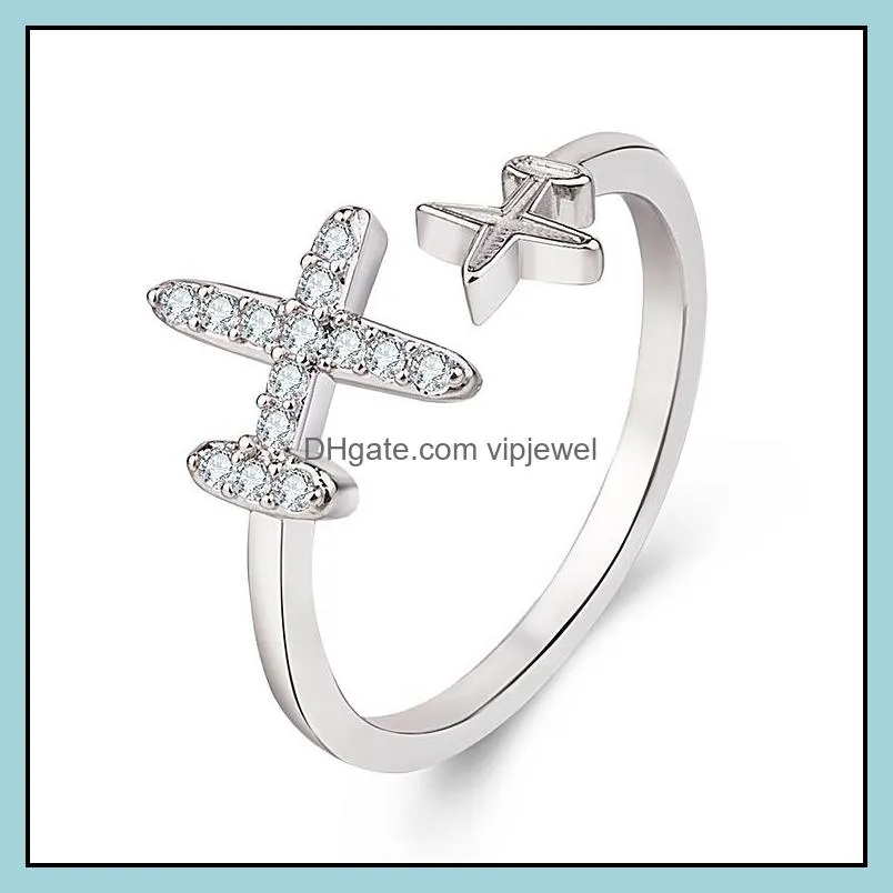 silver ring for women clear cz adjustable rings fine jewelry flying plane open finger rings