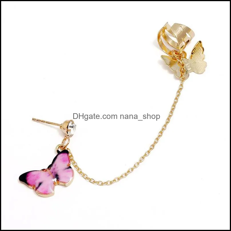 one piece fashion and exquisite butterfly ear clips personalized oil drop butterfly earrings ear chain ear studs irregular earring