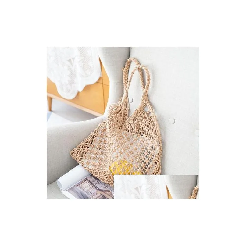 hot fashion women fishing net woven hand storage bag woven irregular handbag summer beach bags