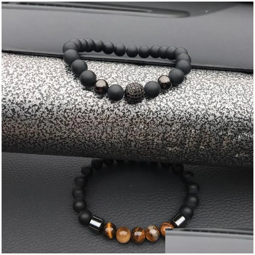 2018 fashion new men jewelry 8mm matte bead with column hematite bracelet for women men charm jewelry gift