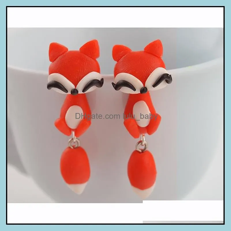 stud earrings polymer clay cute cat red fox lovely panda squirrel tiger animal earring for women