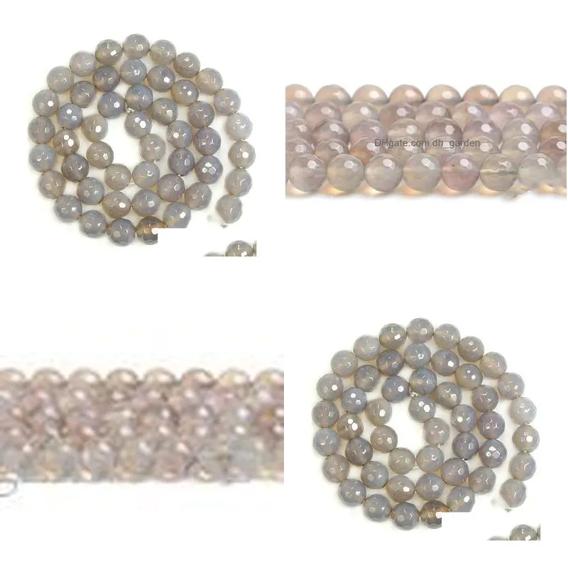 8mm fctory price 12mm 14mm round faceted gray agat beads natural stone beads diy loose beads for jewelry making