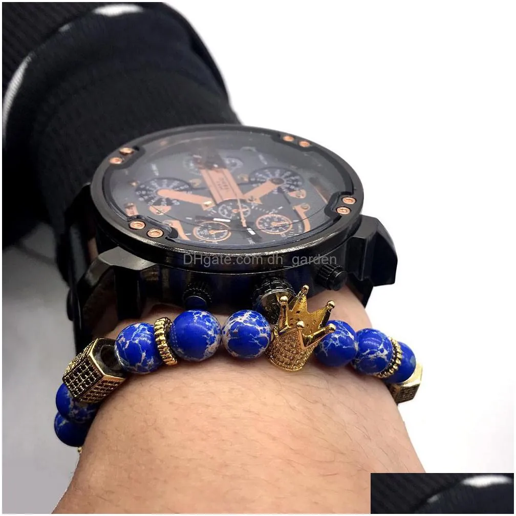 2018 new trendy diy luxury pave cube crown charm bracelet for men women stone bead bracelet fashion jewelry gift