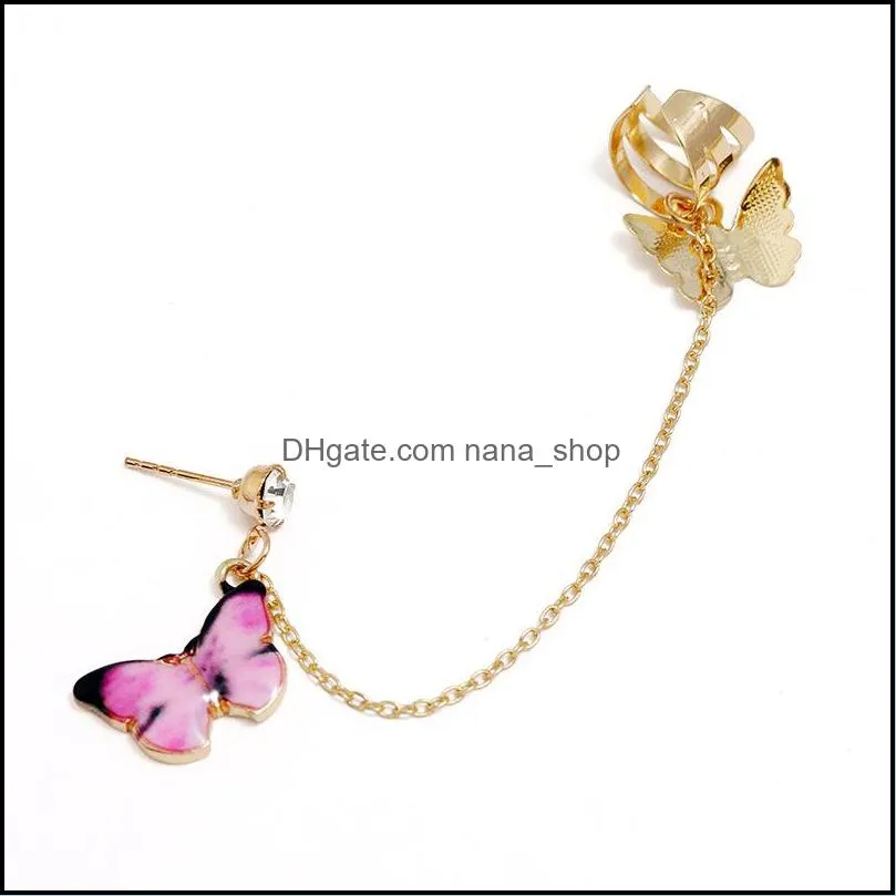 one piece fashion and exquisite butterfly ear clips personalized oil drop butterfly earrings ear chain ear studs irregular earring