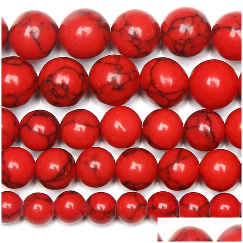 8mm natural stone chinese red turquoises e round loose beads 15 strand 4 6 8 10 12mm pick size