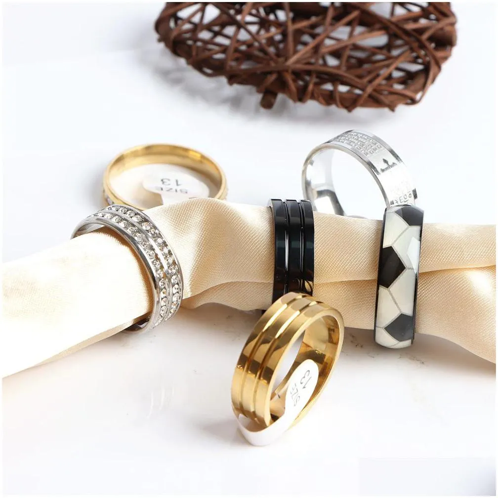 20pcs/lot new fashion large size colorful stainless steel ring jewelry for women men mix style wedding lover couple party gift 22mm24mm