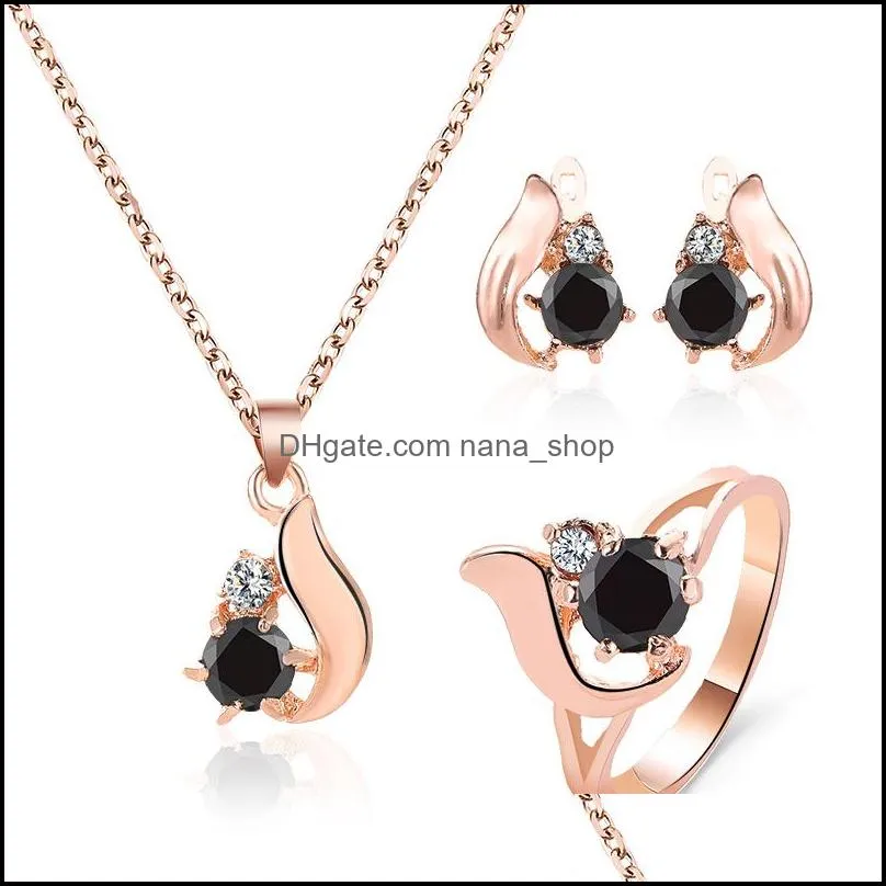 temperament obsidian drop earring necklace ring elegant threepiece set