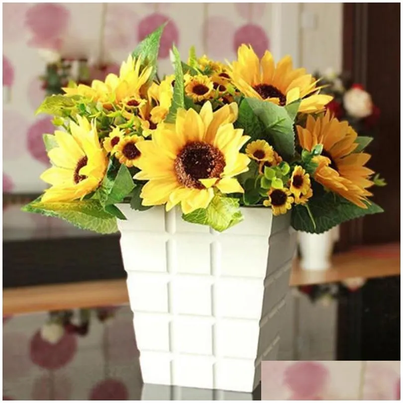 1 bouquet lifelike artificial sunflower artificial plastic sunflower heads home party decorations props 2016