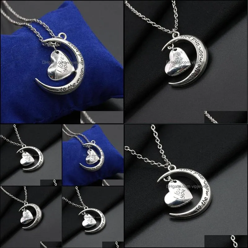 chain necklace wholesale i love you moon heart necklace silver plated pendants necklaces