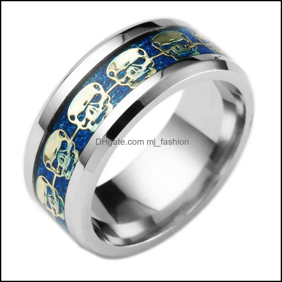 pretty mens jewelry never fade gold filled blue black skeleton pattern man gift biker rings for men stainless steel skull rings